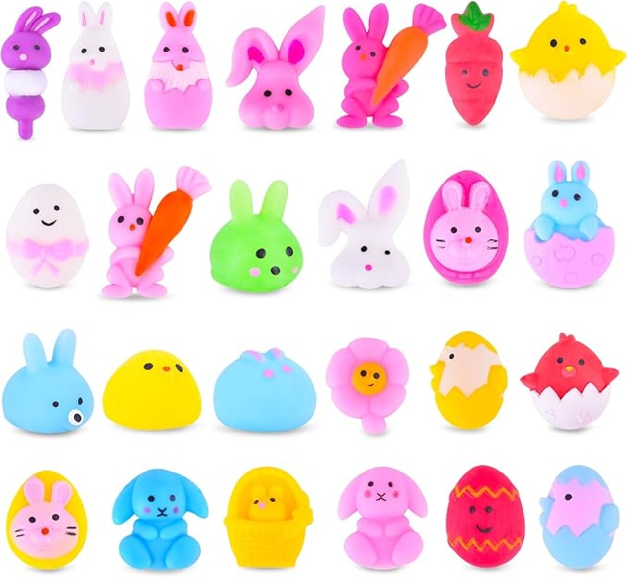 30Pcs Prefilled Easter Eggs with Animal Mochi Squishy Stress Relief , Colorful Easter Fidget Toys Great for Adult Easter Basket Stuffers Egg Fillers Party Favors (Multicolor-30)